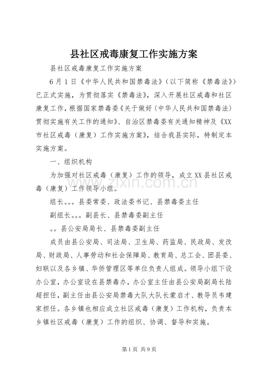 县社区戒毒康复工作方案.docx_第1页