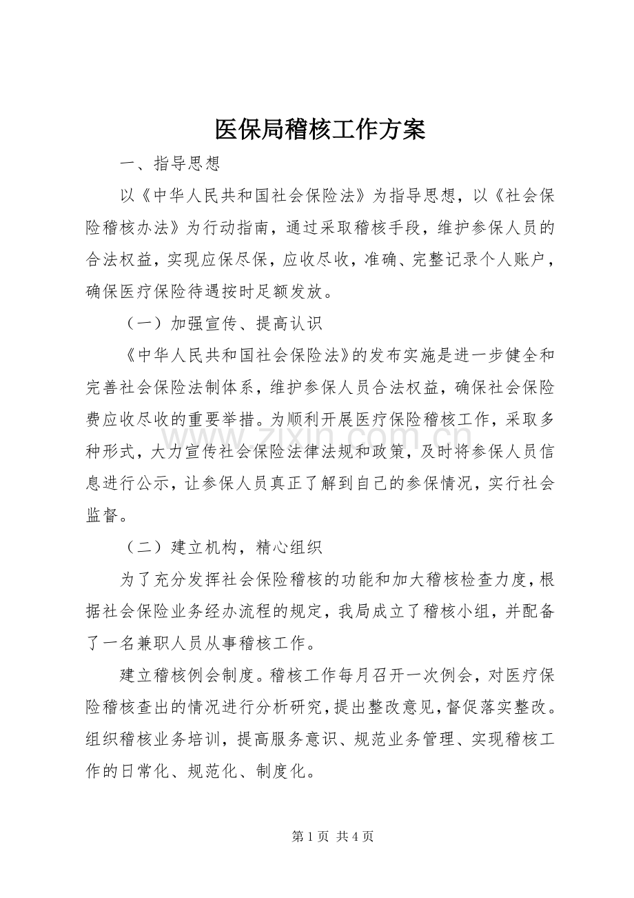 医保局稽核工作实施方案.docx_第1页