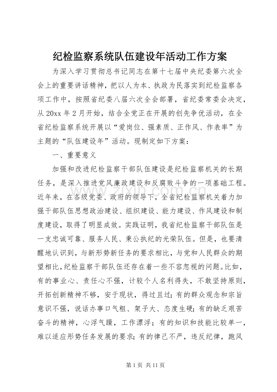 纪检监察系统队伍建设年活动工作实施方案.docx_第1页