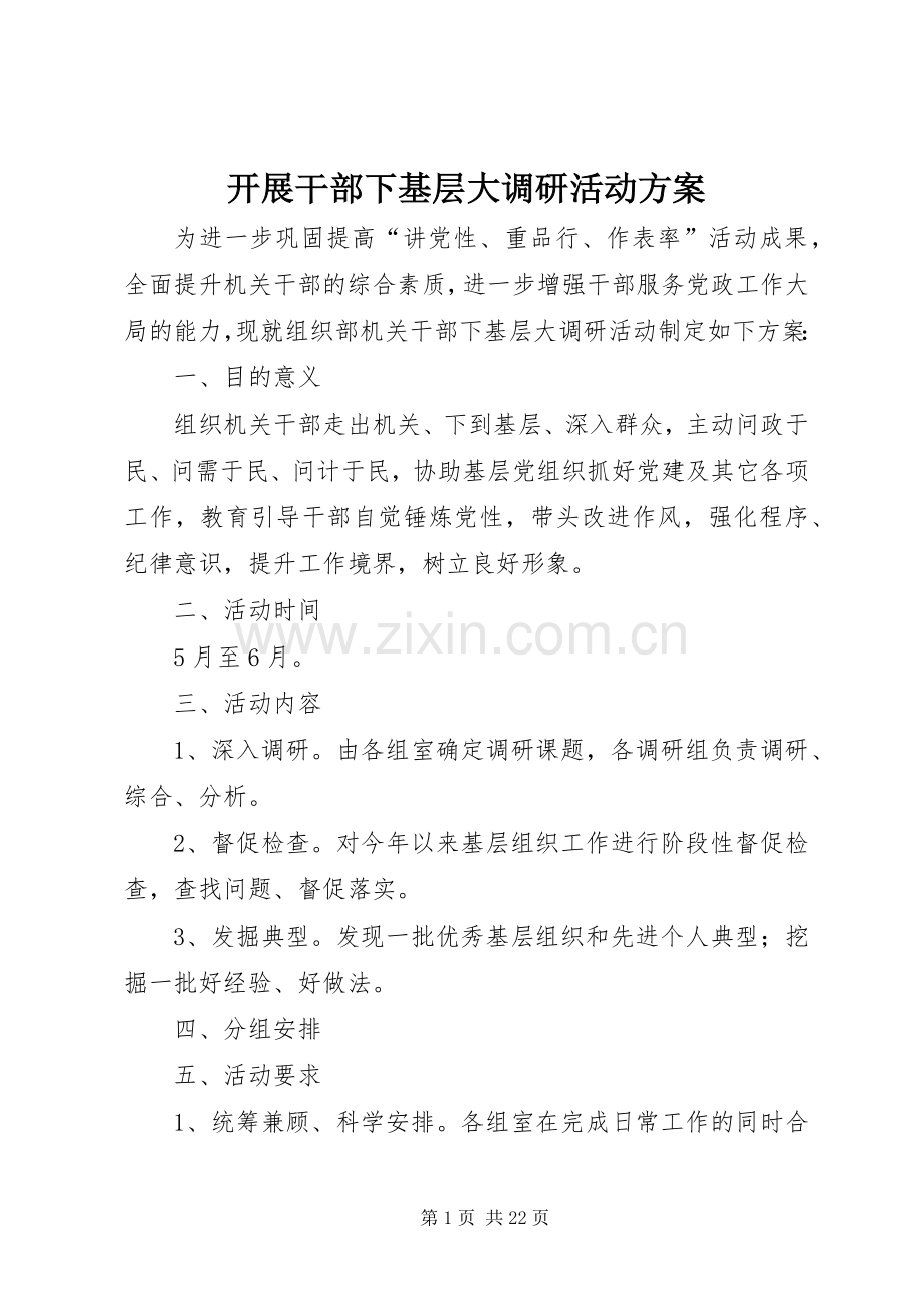 开展干部下基层大调研活动实施方案.docx_第1页