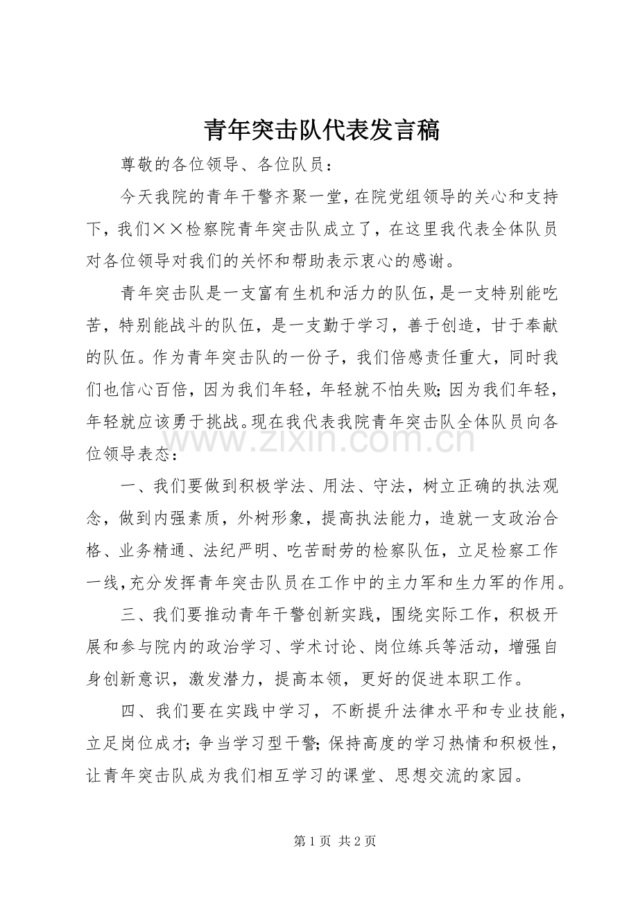 青年突击队代表发言稿.docx_第1页