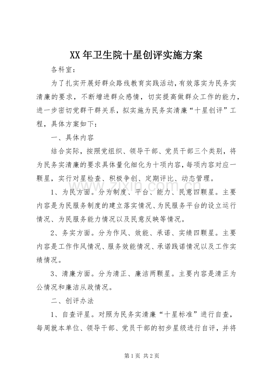 XX年卫生院十星创评方案.docx_第1页