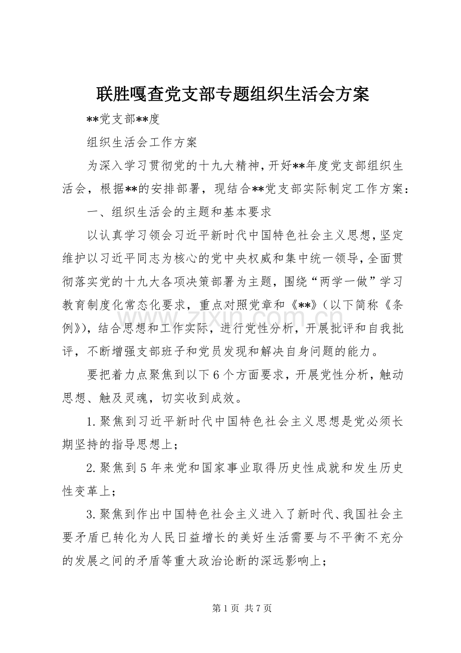 联胜嘎查党支部专题组织生活会实施方案.docx_第1页