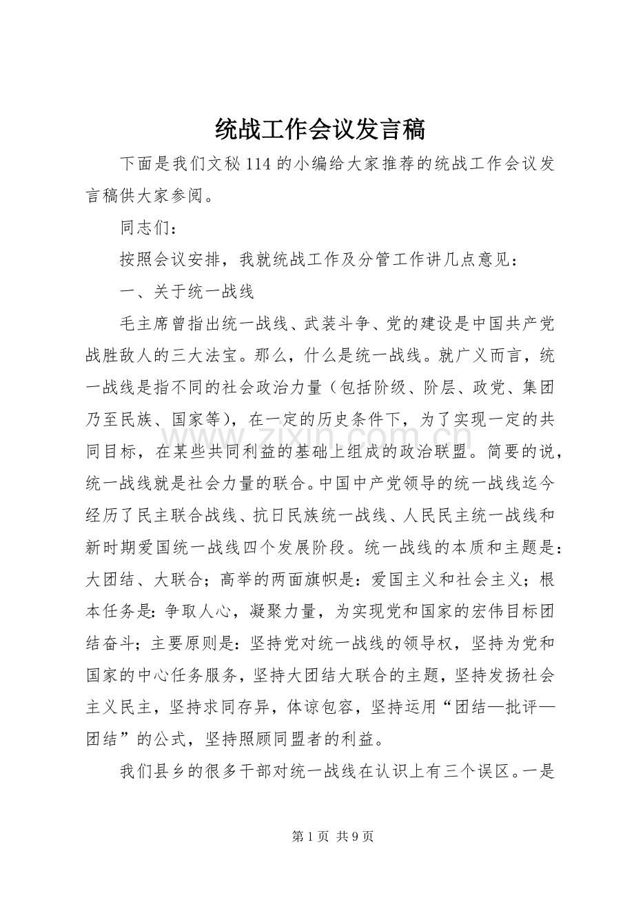 统战工作会议发言.docx_第1页