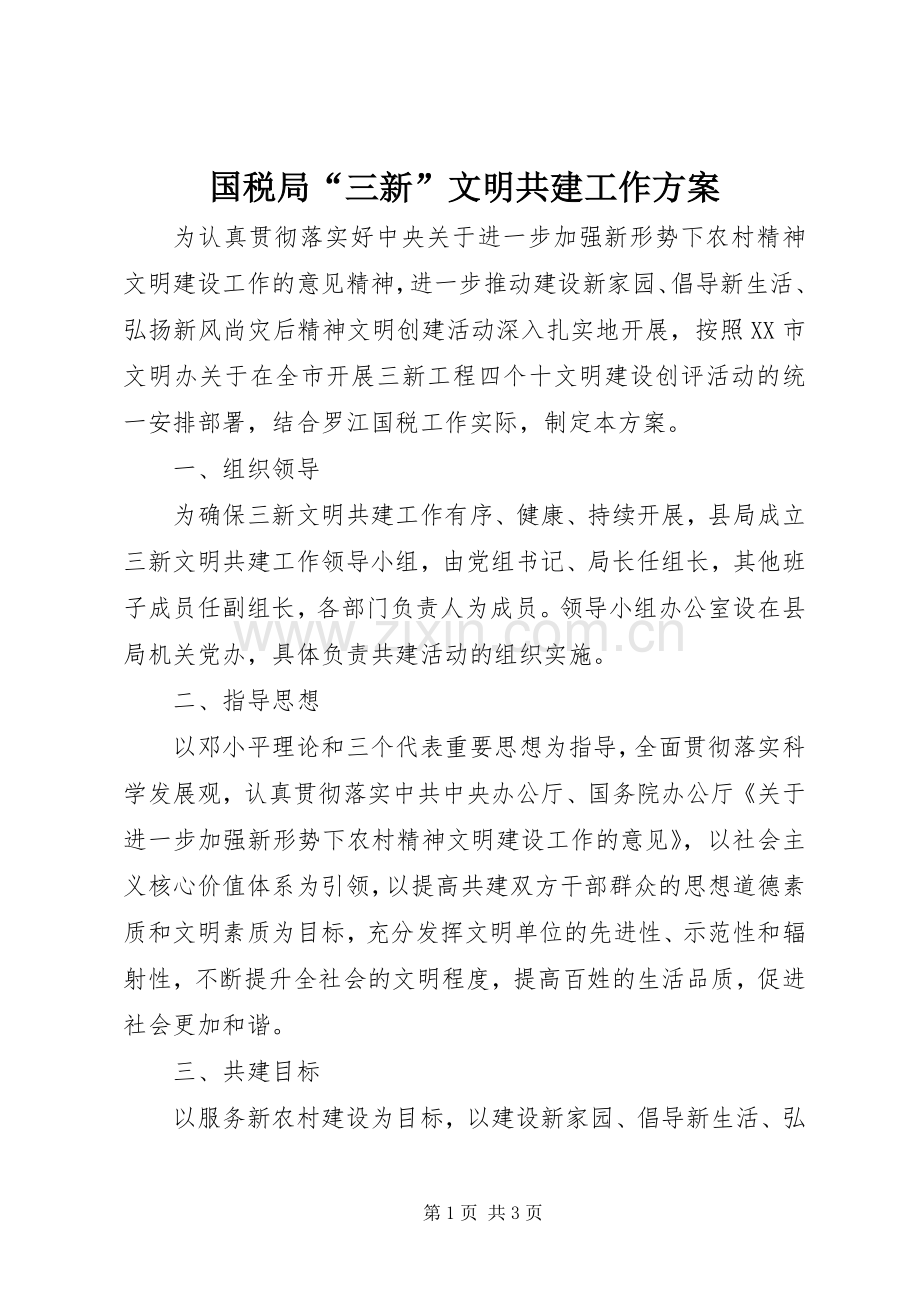 国税局“三新”文明共建工作实施方案.docx_第1页