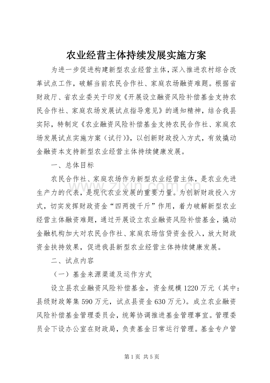 农业经营主体持续发展方案.docx_第1页