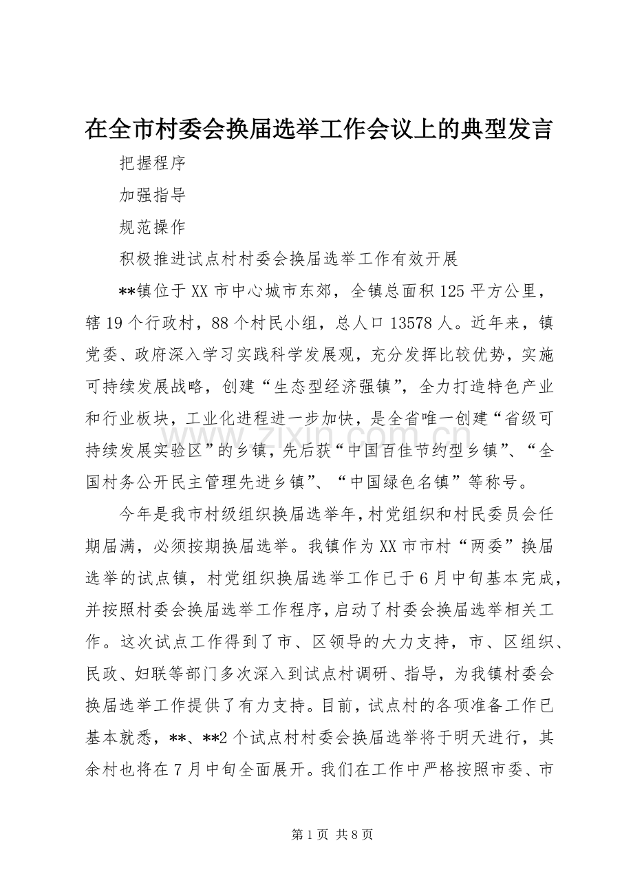在全市村委会换届选举工作会议上的典型发言.docx_第1页