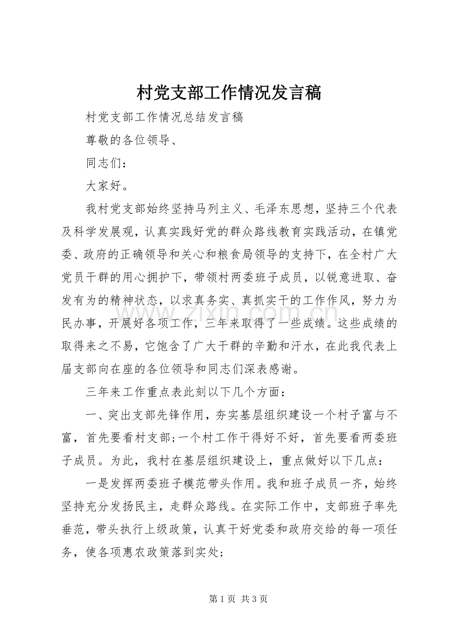 村党支部工作情况发言稿.docx_第1页