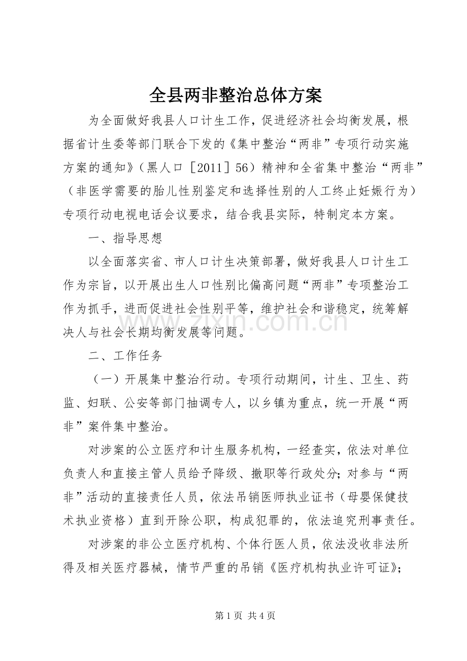 全县两非整治总体实施方案.docx_第1页