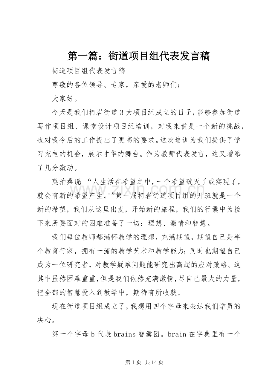 第一篇：街道项目组代表发言稿.docx_第1页