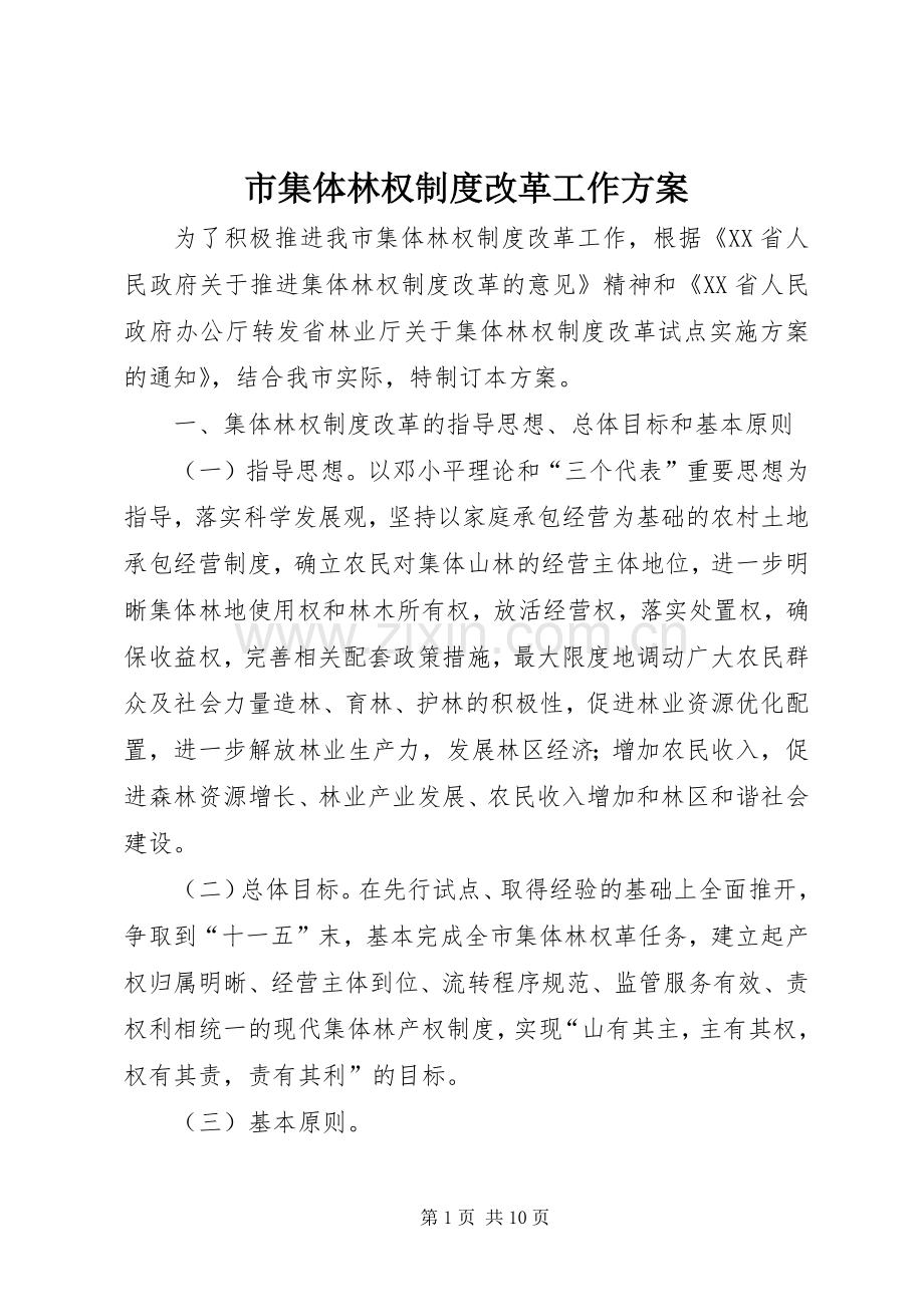 市集体林权制度改革工作实施方案.docx_第1页