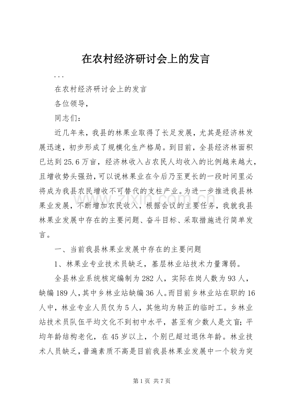 在农村经济研讨会上的发言.docx_第1页