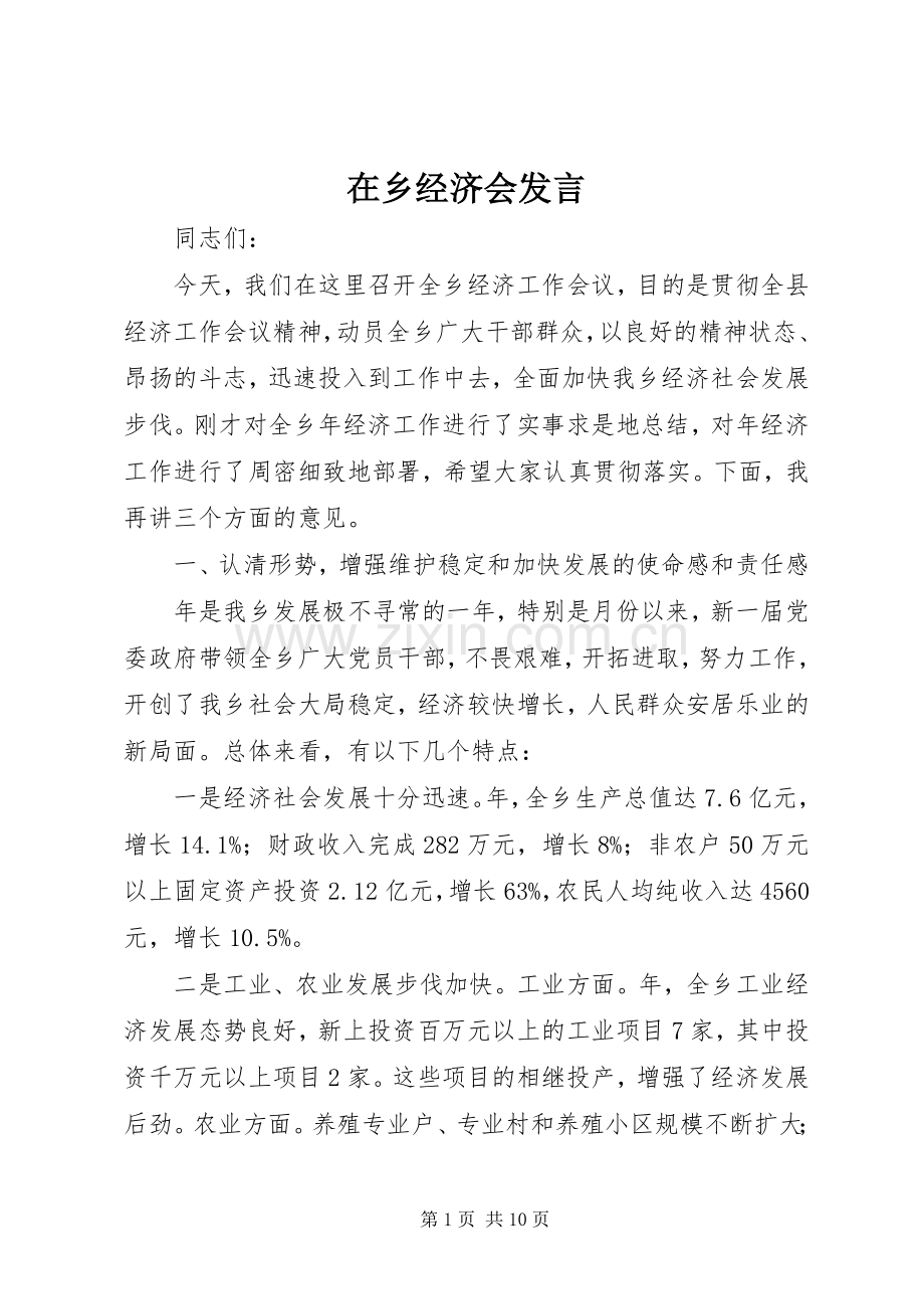 在乡经济会发言.docx_第1页