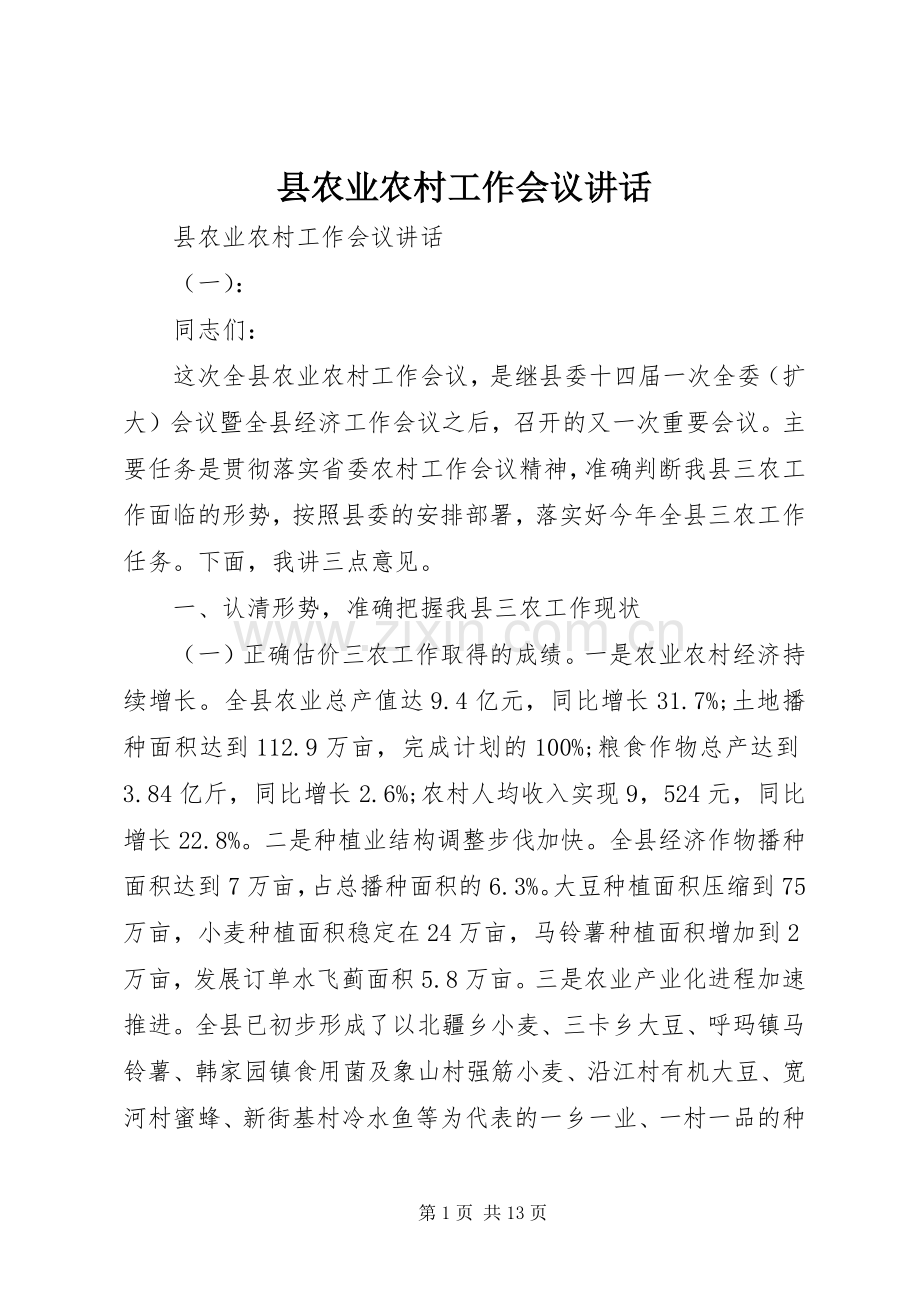 县农业农村工作会议讲话.docx_第1页