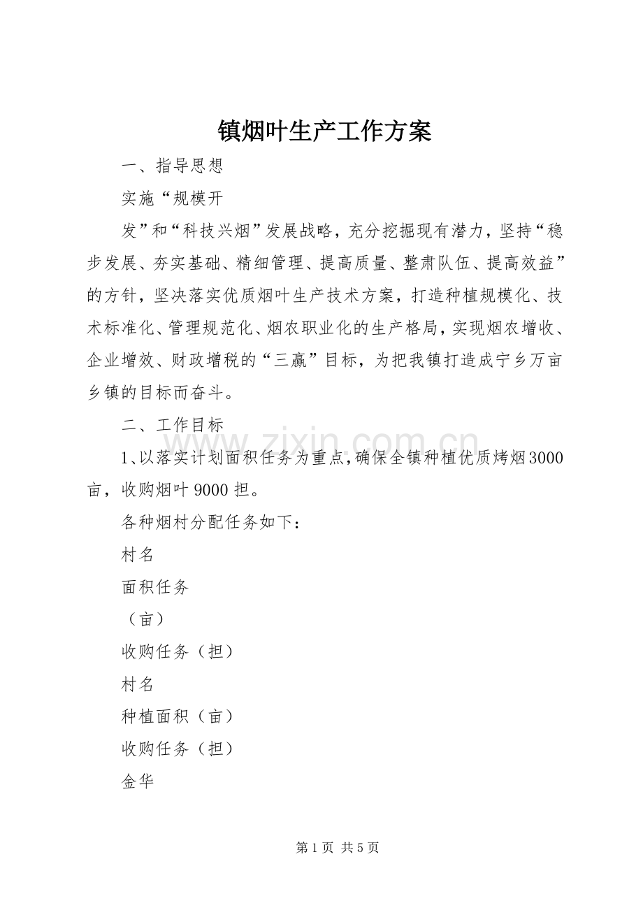 镇烟叶生产工作实施方案 .docx_第1页