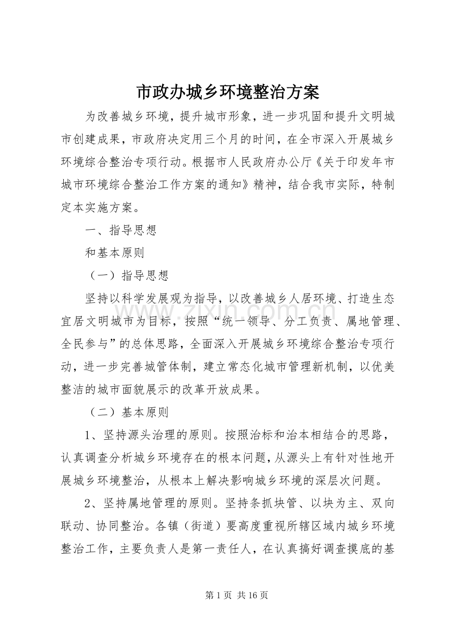 市政办城乡环境整治实施方案.docx_第1页