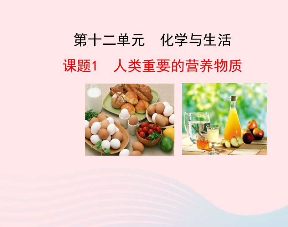 九年级化学下册 第十二单元 化学与生活 课题1 人类重要的营养物质课件 新人教版 课件.ppt_第1页