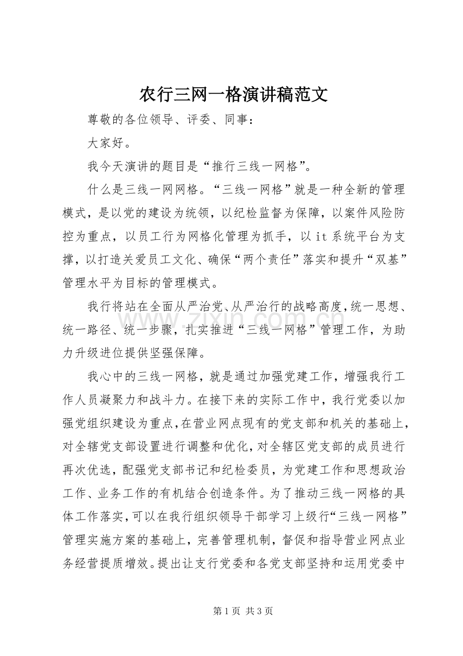 农行三网一格演讲稿范文.docx_第1页