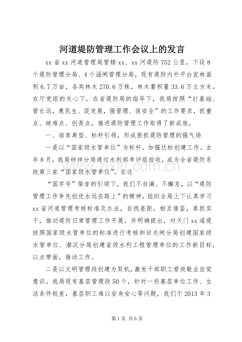 河道堤防管理工作会议上的发言.docx_第1页