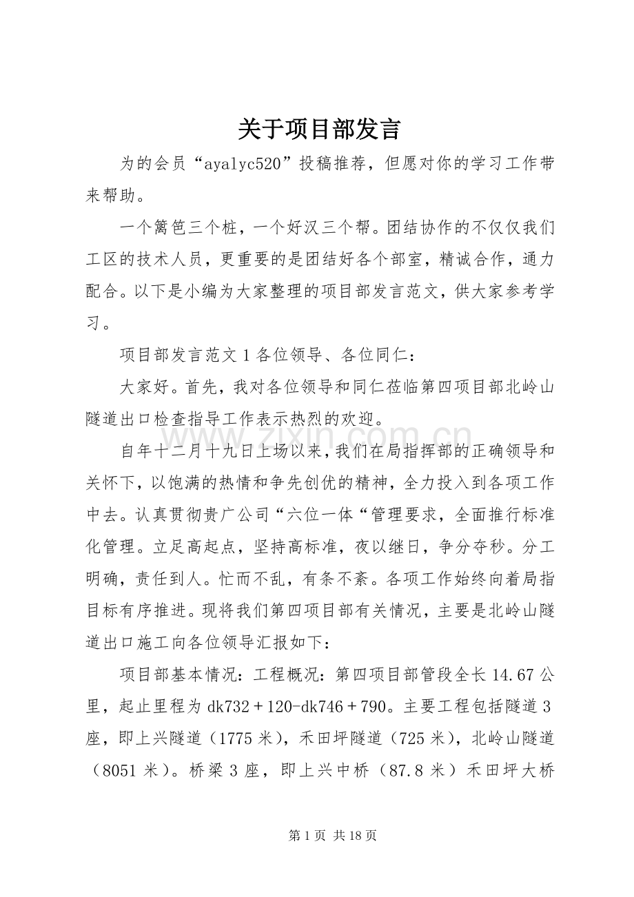 关于项目部发言稿.docx_第1页