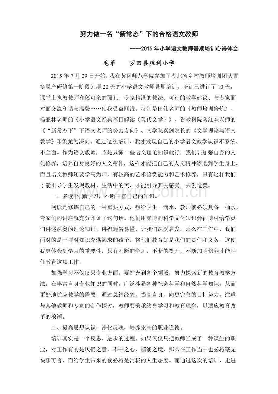 努力做一名“新常态”下的合格语文教师（罗田胜利小学--毛革）.doc_第1页
