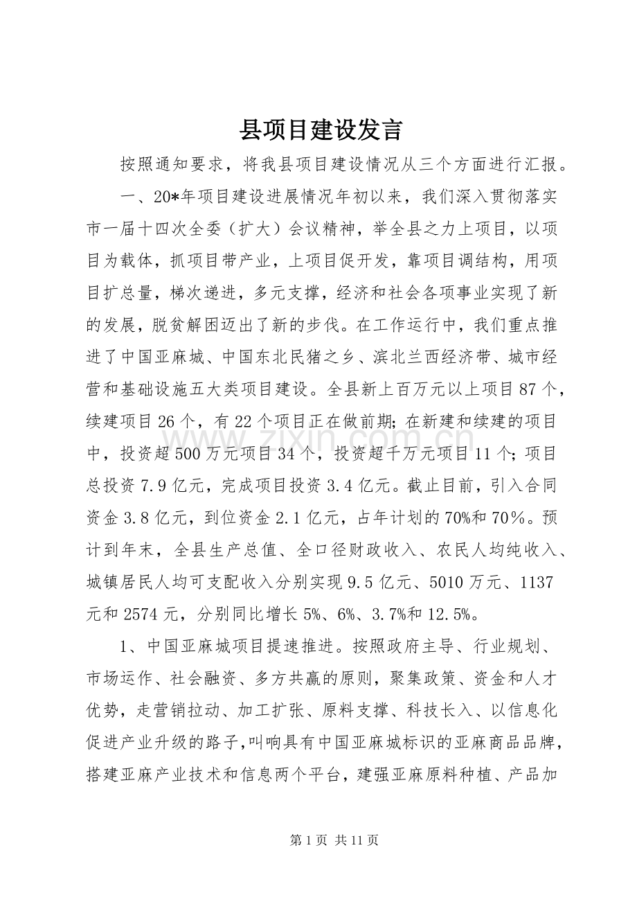 县项目建设发言稿.docx_第1页