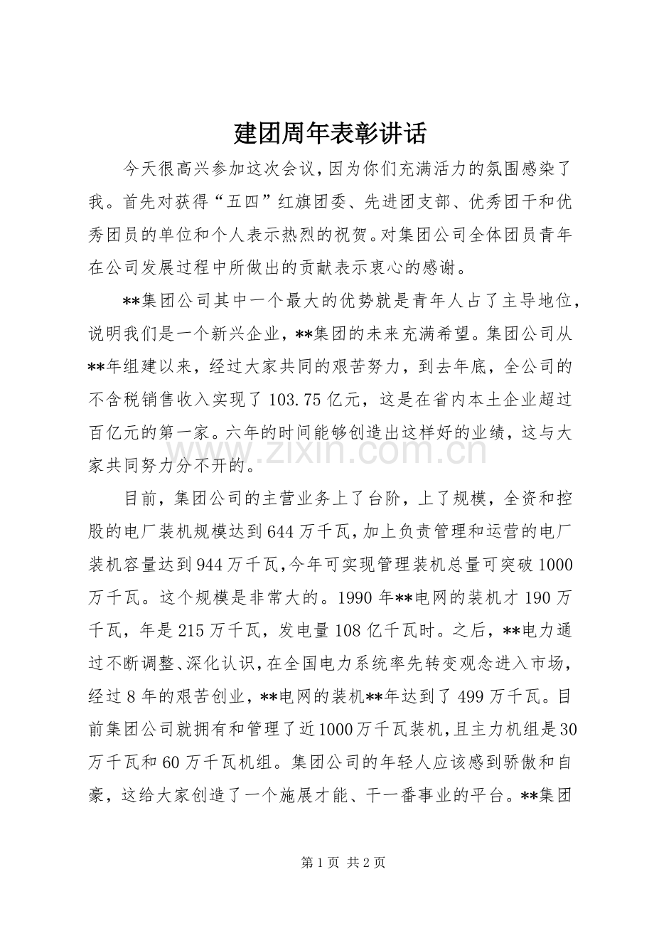 建团周年表彰讲话.docx_第1页