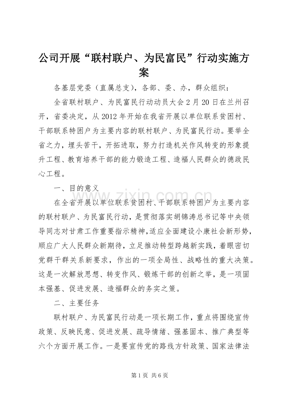公司开展“联村联户、为民富民”行动方案 .docx_第1页