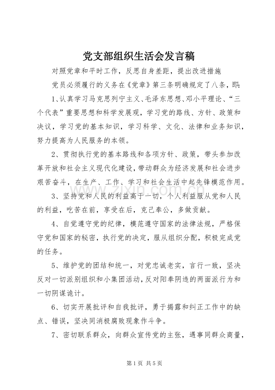 党支部组织生活会发言 (2).docx_第1页
