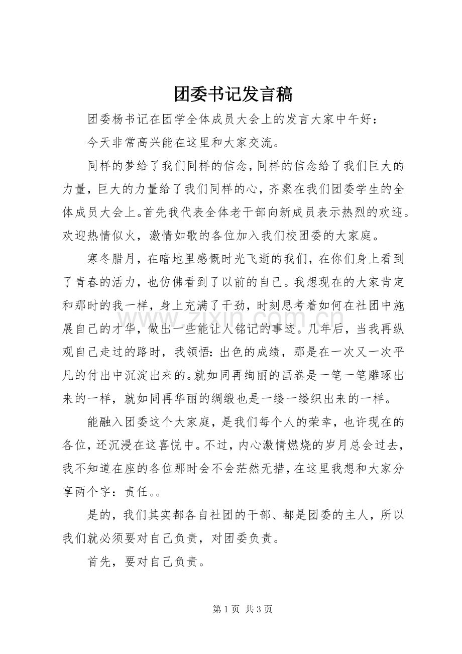 团委书记发言稿范文.docx_第1页