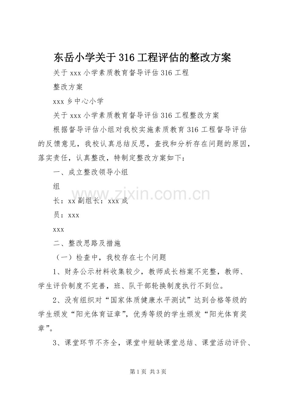 东岳小学关于316工程评估的整改实施方案 (2).docx_第1页