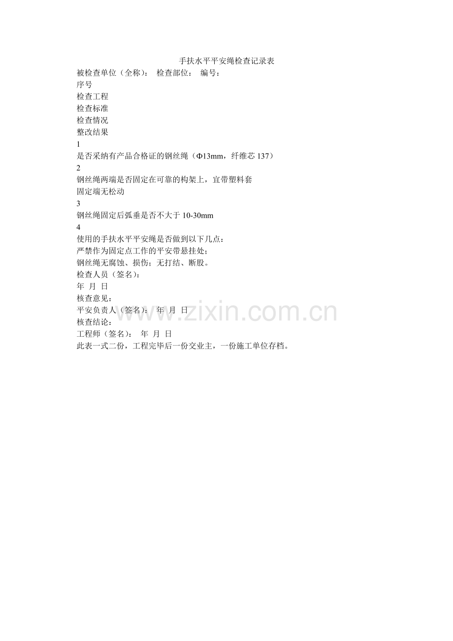 手扶水ۥ平安全绳检查记录表.doc_第1页