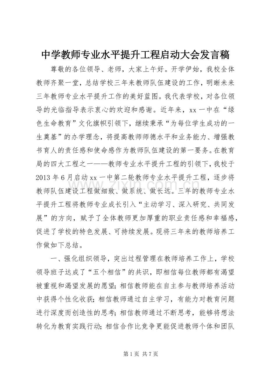 中学教师专业水平提升工程启动大会发言.docx_第1页