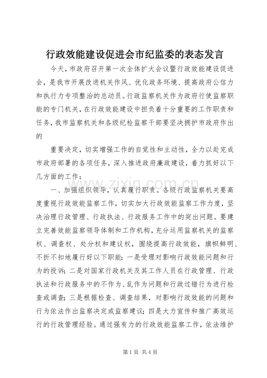 行政效能建设促进会市纪监委的表态发言稿 (2).docx_第1页