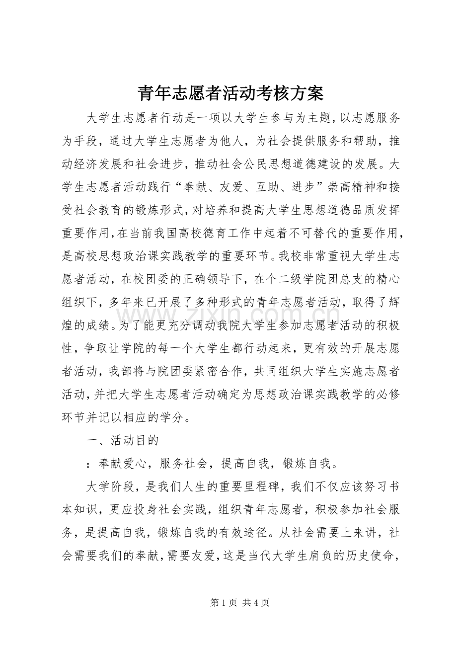 青年志愿者活动考核实施方案 .docx_第1页