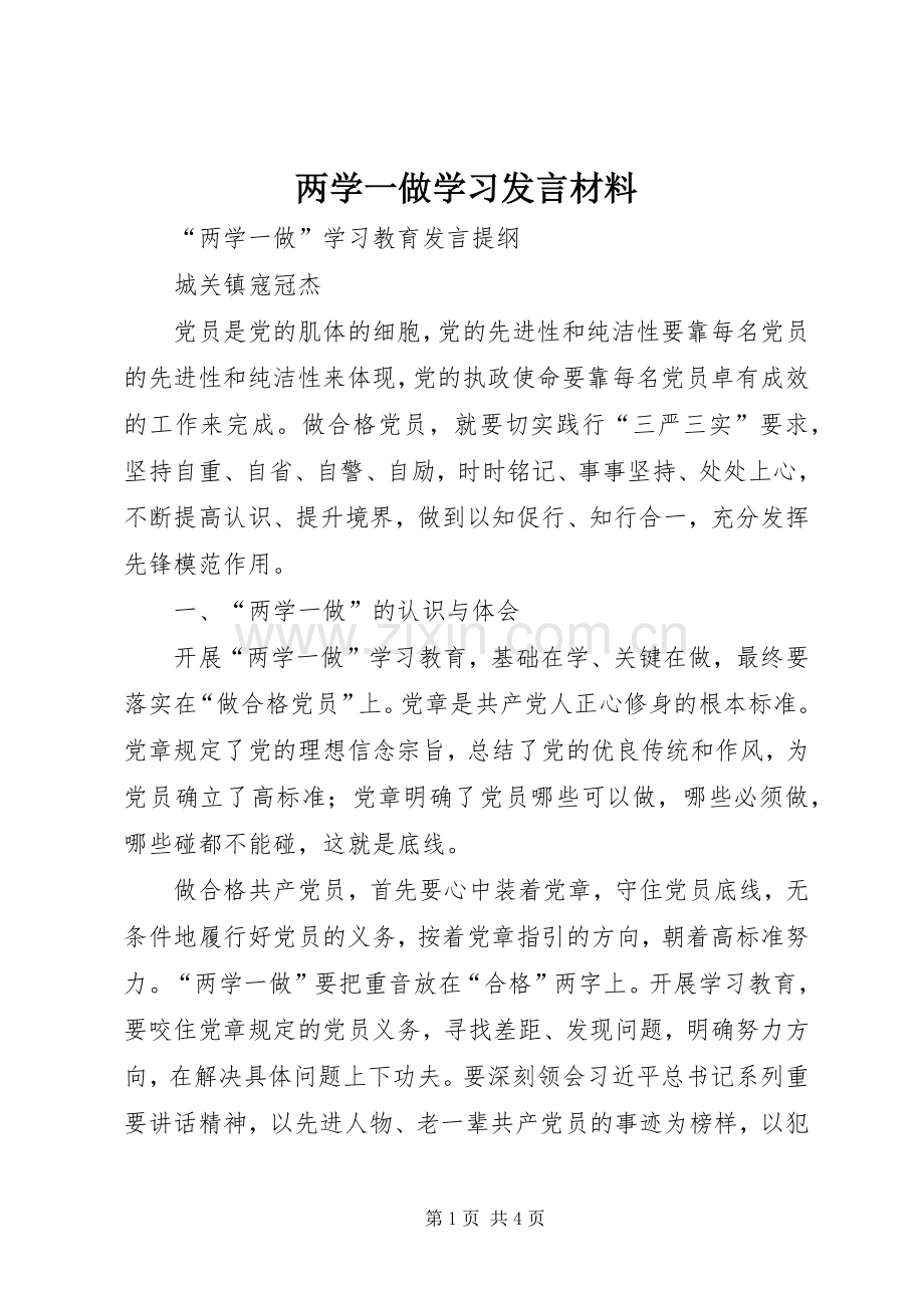 两学一做学习发言材料致辞.docx_第1页