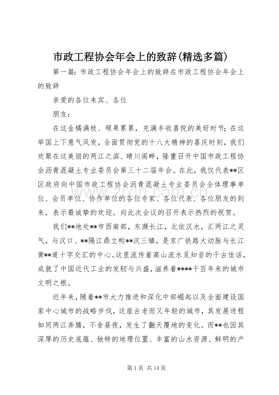 市政工程协会年会上的致辞(多篇).docx_第1页