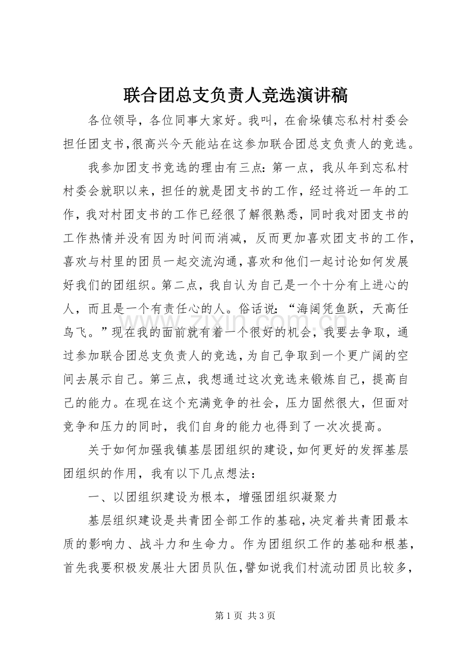 联合团总支负责人竞选演讲稿范文.docx_第1页