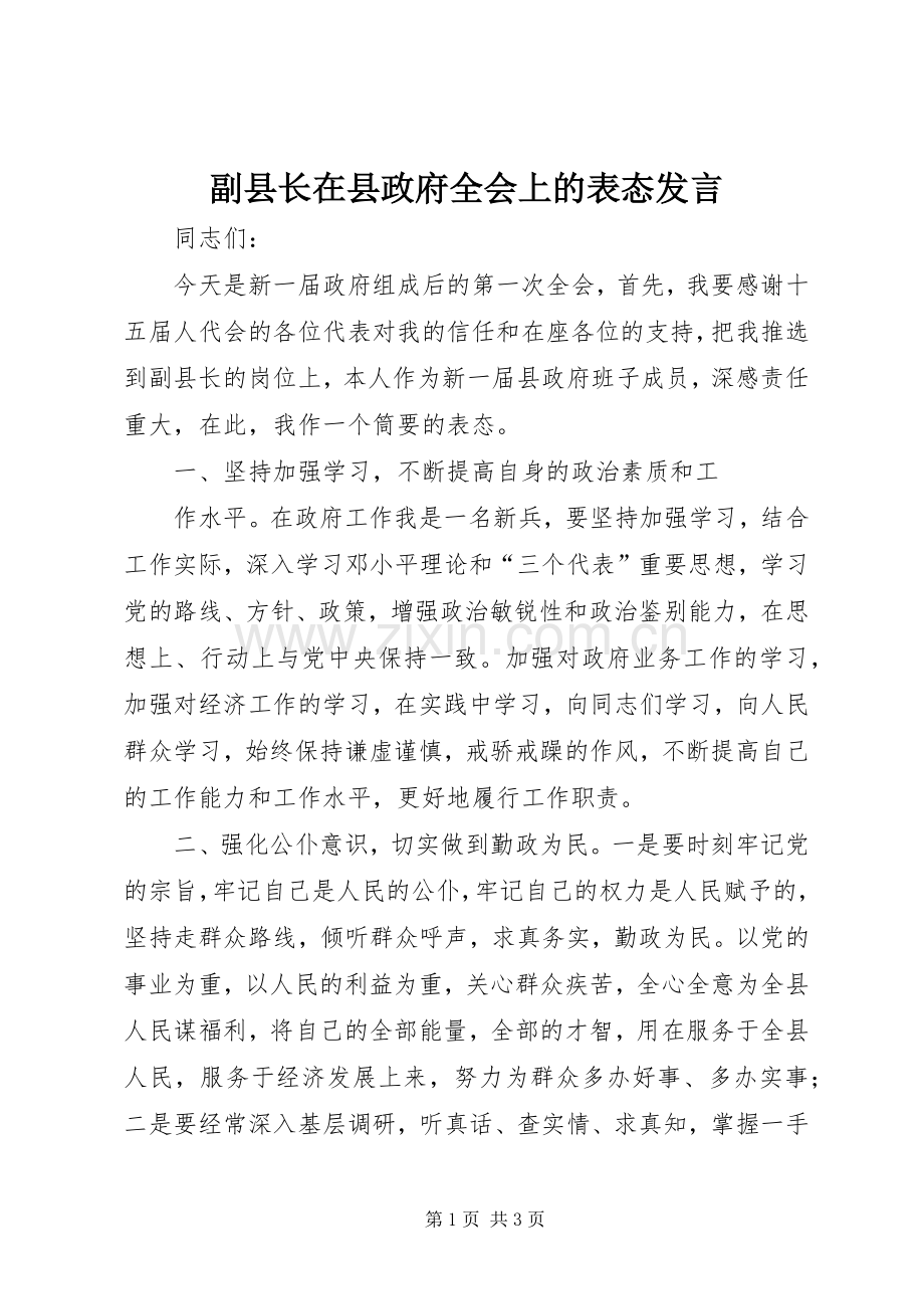 副县长在县政府全会上的表态发言稿 (3).docx_第1页
