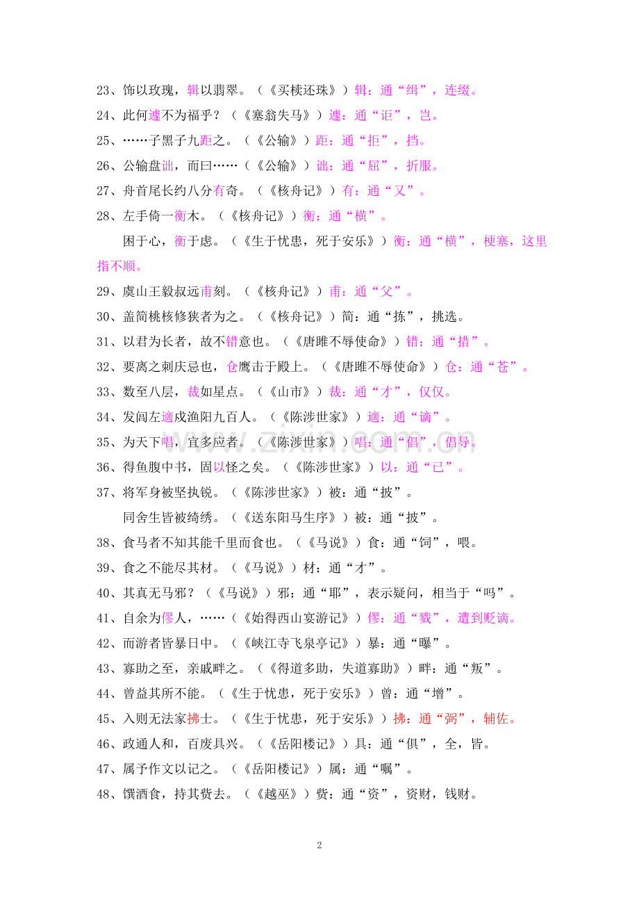 精心整理版-初中语文全部文言文知识点归纳.doc_第2页