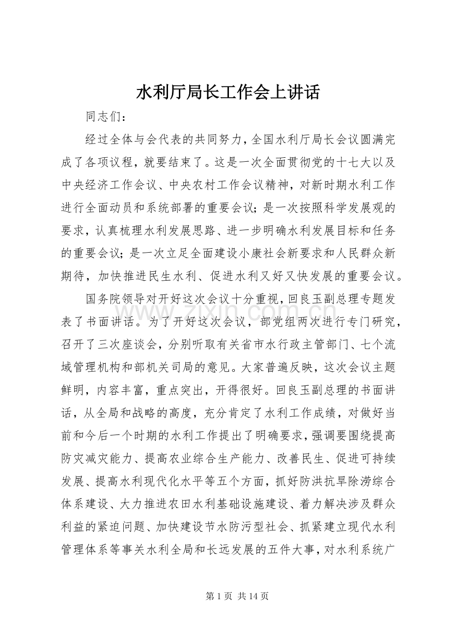 水利厅局长工作会上讲话.docx_第1页