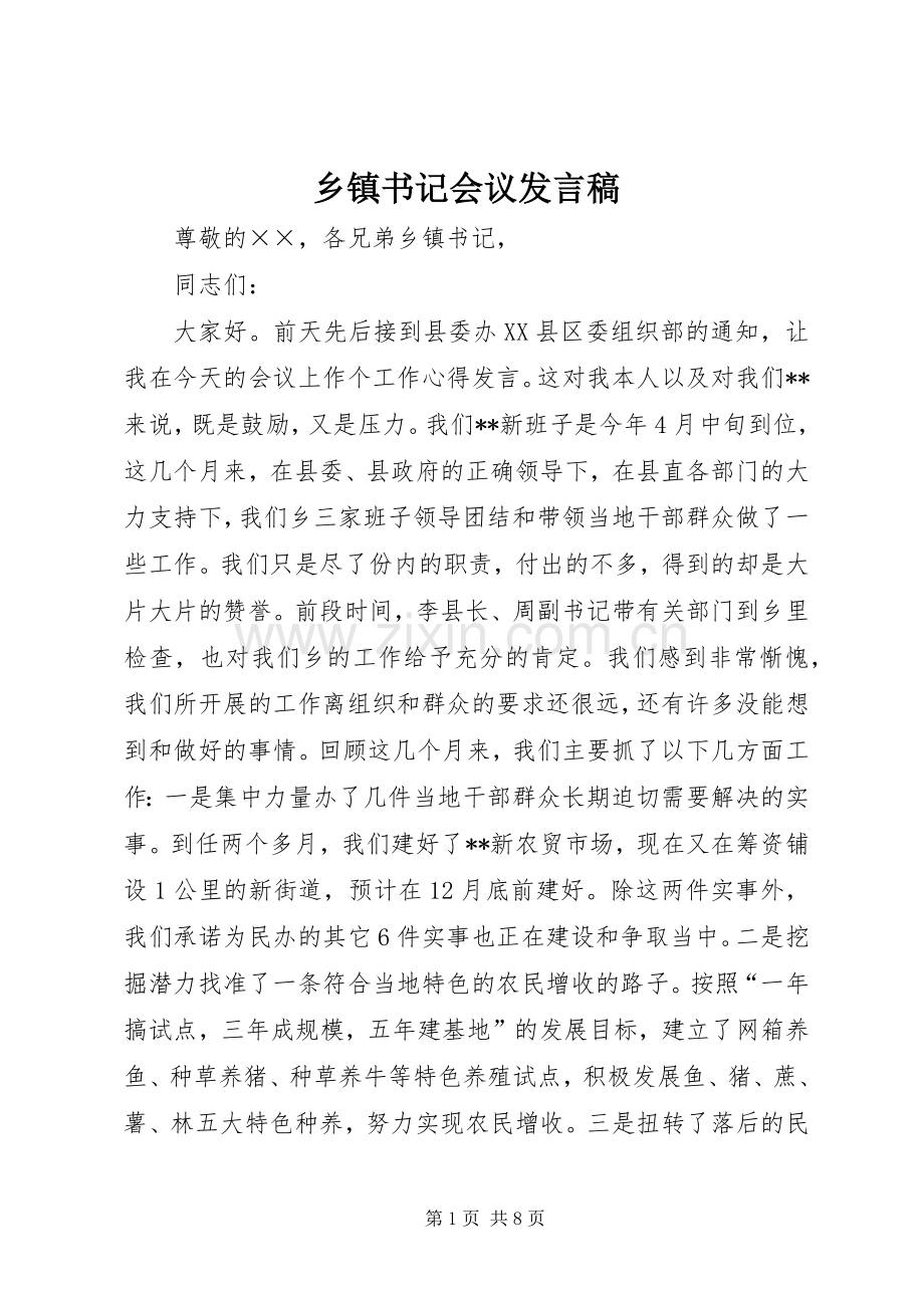 乡镇书记会议发言.docx_第1页