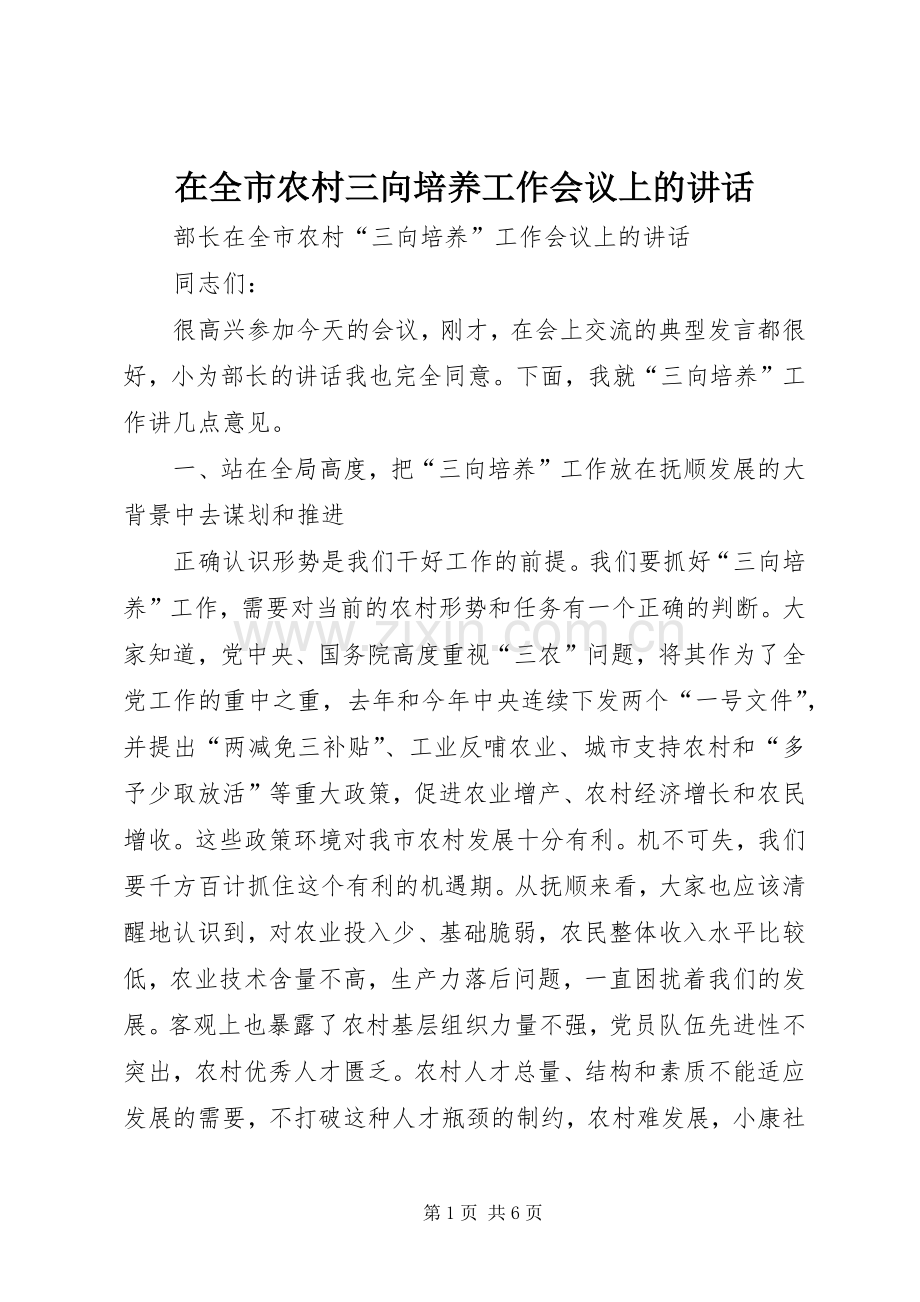 在全市农村三向培养工作会议上的讲话.docx_第1页