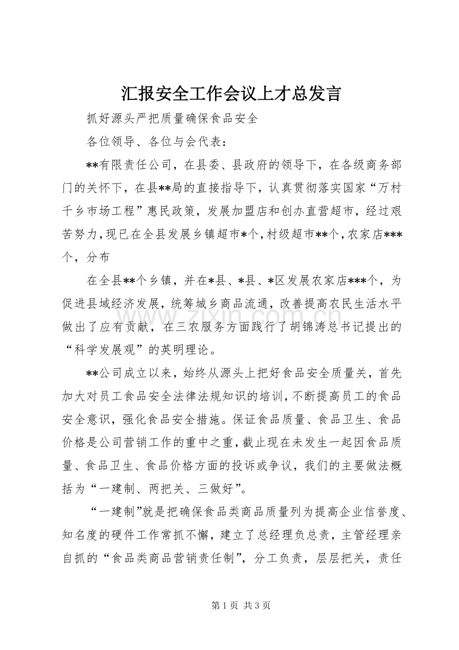 汇报安全工作会议上才总发言稿 (3).docx_第1页