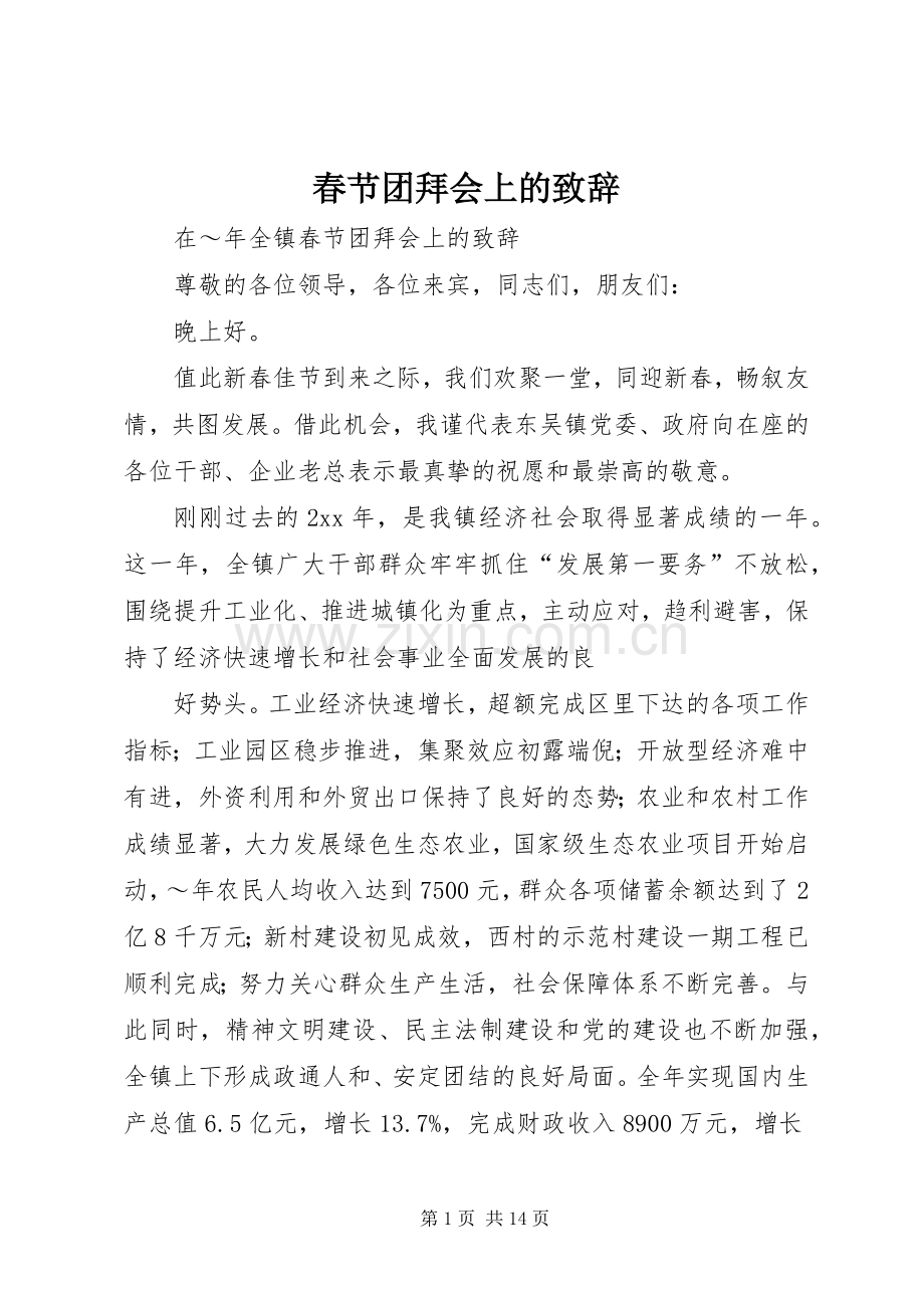 春节团拜会上的演讲致辞范文.docx_第1页