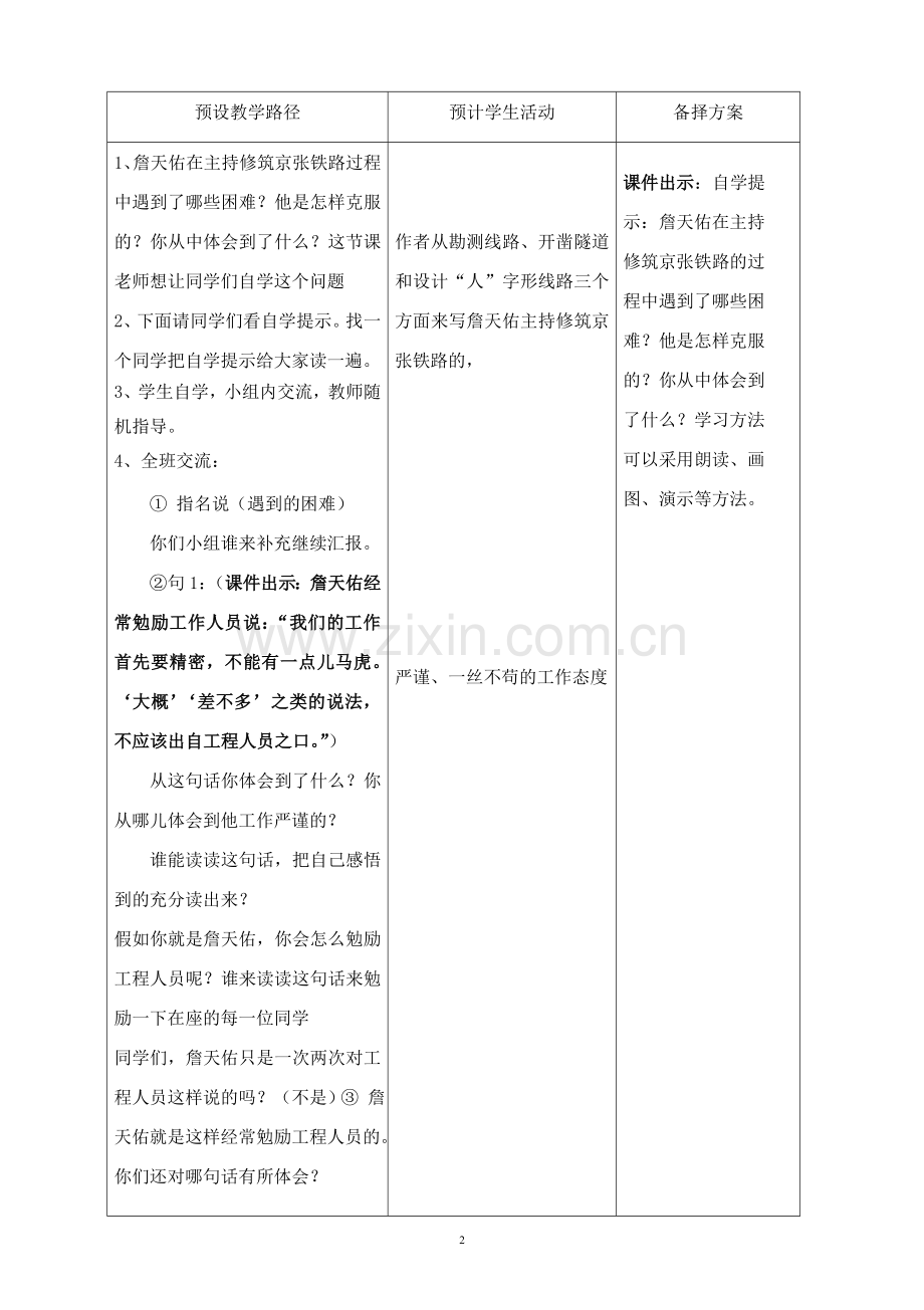 人教版六年级语文上册《詹天佑》教案.doc_第2页