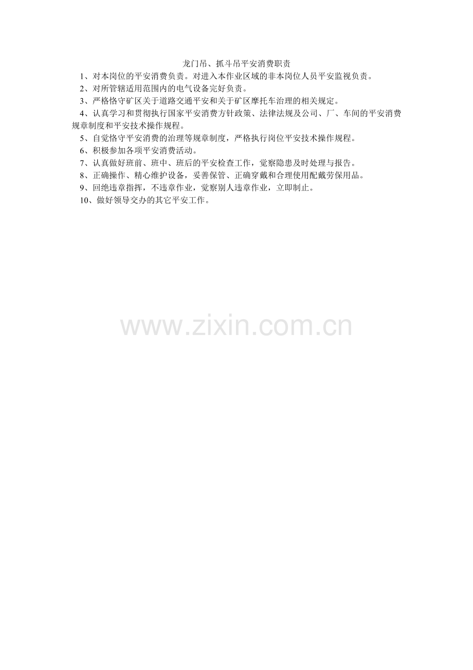龙门吊、抓斗吊安全生产职责.doc_第1页