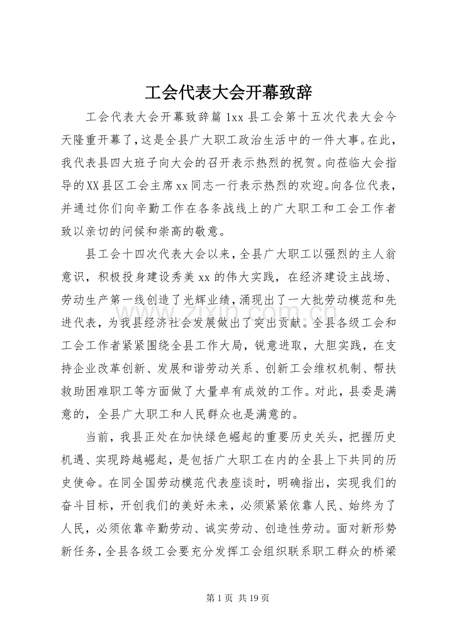 工会代表大会开幕演讲致辞.docx_第1页