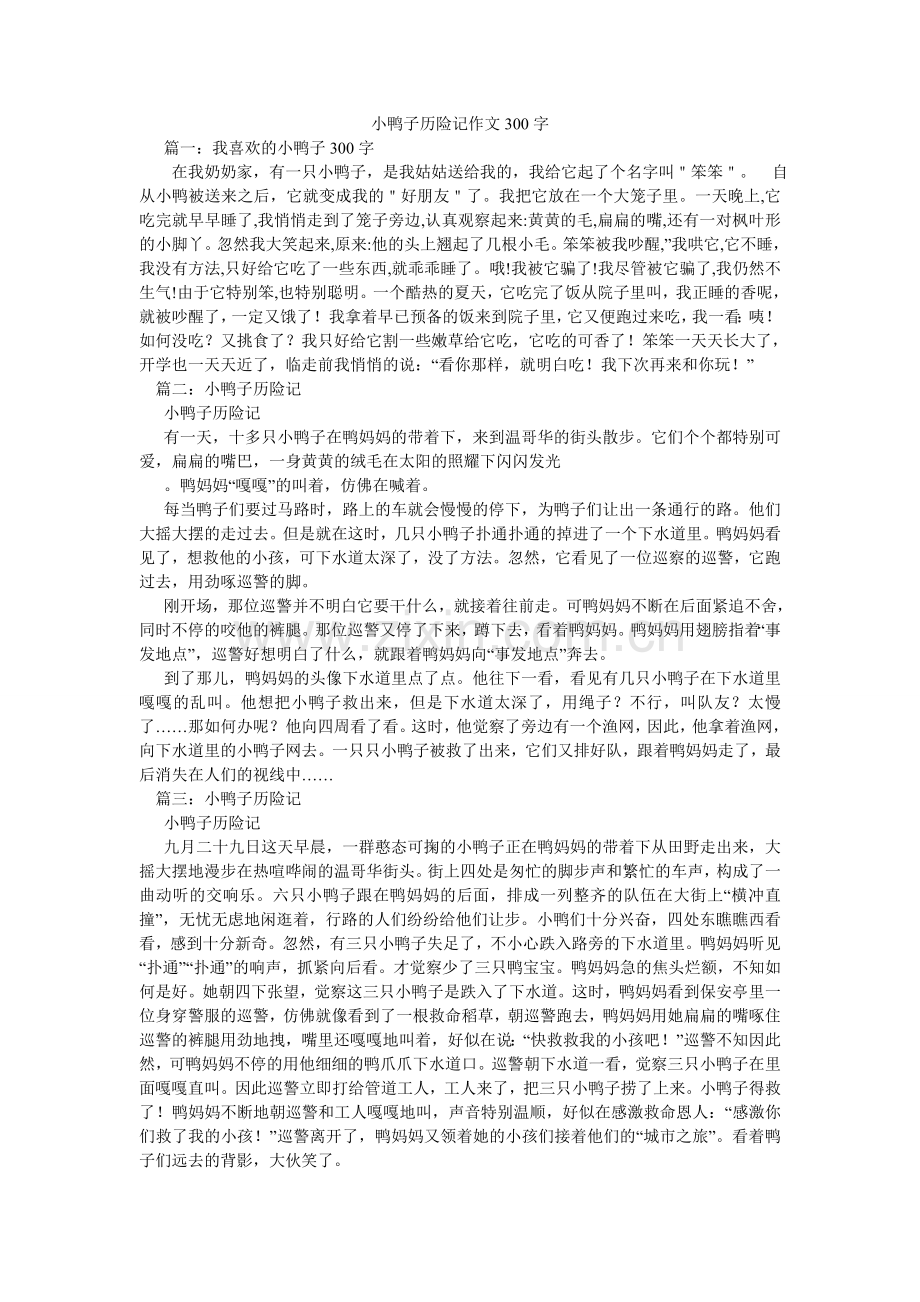 小鸭子历险记作文300字.doc_第1页