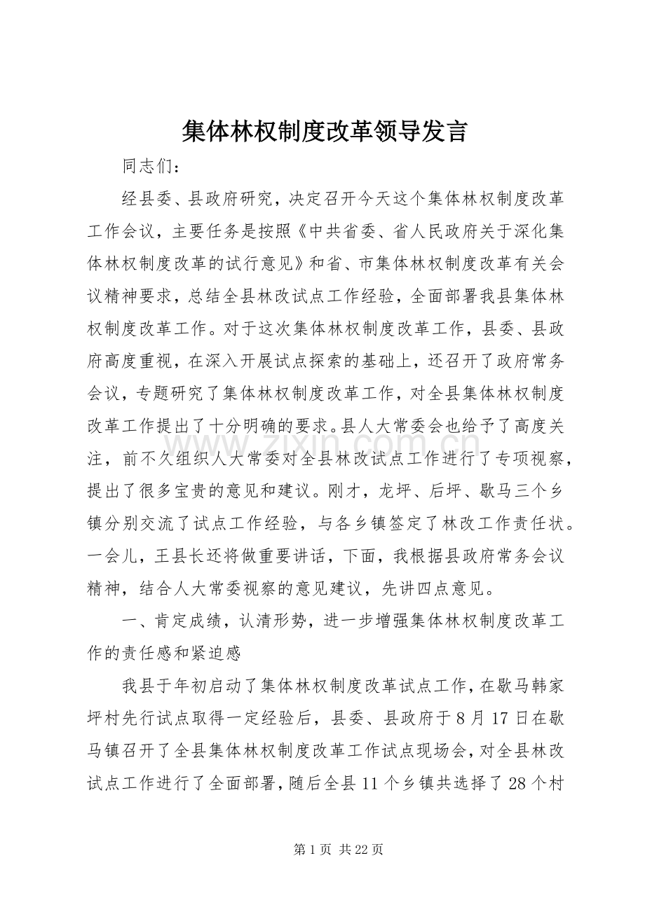 集体林权制度改革领导发言稿.docx_第1页